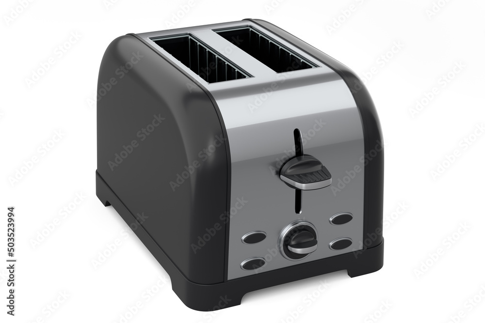 Stainless steel toaster for making toast bread on a white background. Stainless steel toaster for making toast bread on a white background.