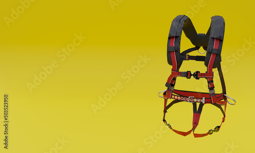 3d illustration, safety harness, yellow background, copy space 3d rendering © Jorge Ferreiro