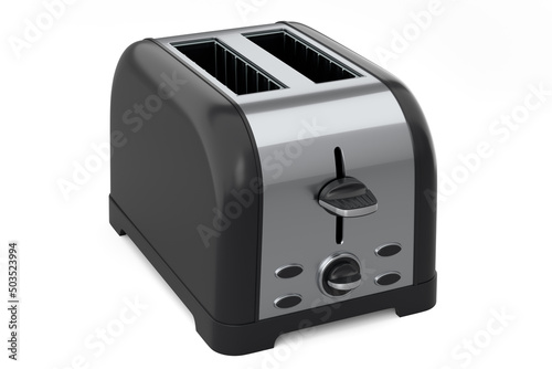 Stainless steel toaster for making toast bread on a white background.