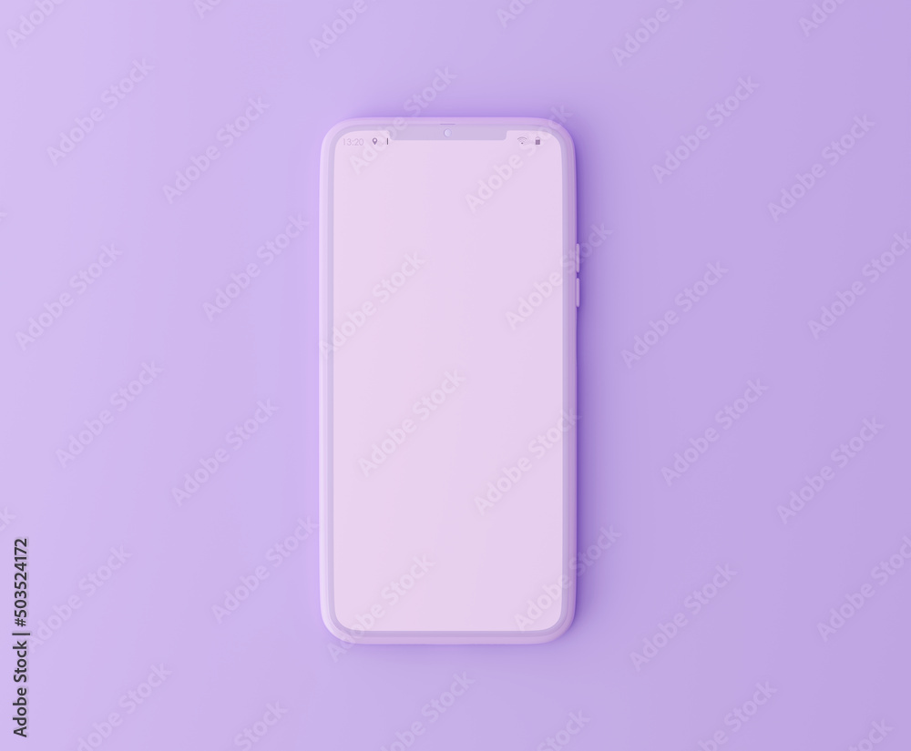 Mockup purple smartphone with blank display on pastel purple background. 3d rendering Mockup purple smartphone with blank display on pastel purple background. 3d rendering