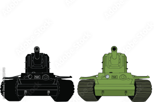 An image of a Soviet heavy tank of the Second World War KV-2 with a huge turret and a 152 mm howitzer in it. This tank is very recognizable among Soviet tanks