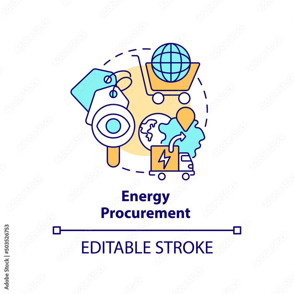 Energy procurement concept icon. Strategical energy plan abstract idea thin line illustration. Fulfilling business needs. Isolated outline drawing. Editable stroke. Arial, Myriad Pro-Bold fonts used