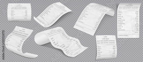 Receipt template invoice bill. Supermarket shop paper receipt. Bills for cash or credit card transaction. photo