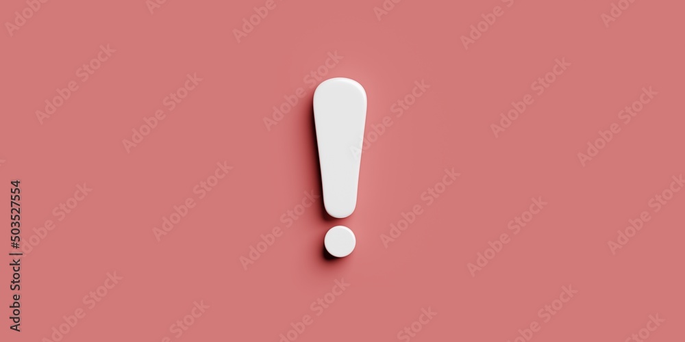 3d render illustration. White exclamation mark on a uniform pink background. Banner size. 3d render illustration. White exclamation mark on a uniform pink background. Banner size.
