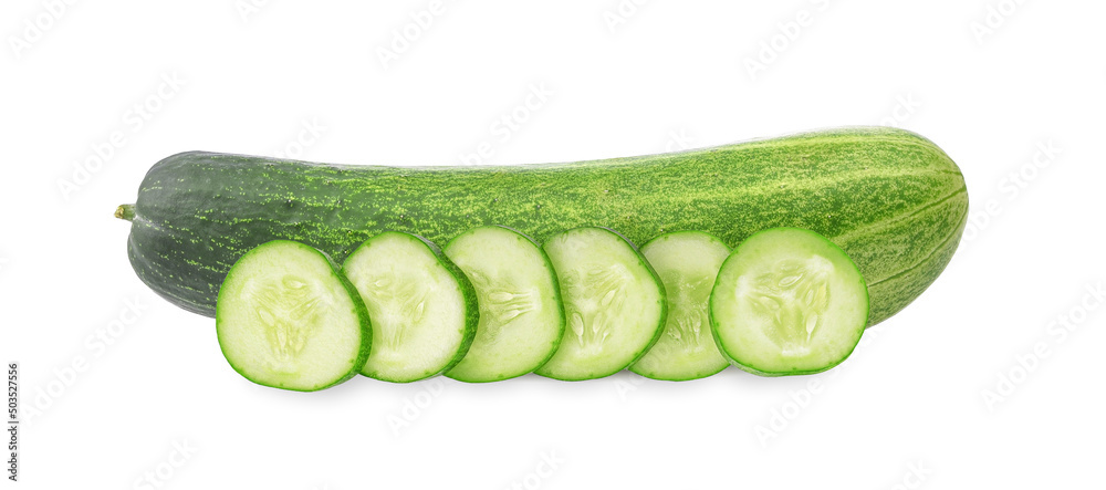 Cucumber slices isolated on white background.
