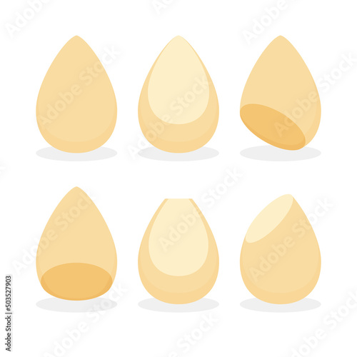Beauty blender beige set. Cosmetic makeup sponge for applying foundation, BB and CC cream. Puff сoncealer for decorative cosmetology use. Vector illustration isolated on white background