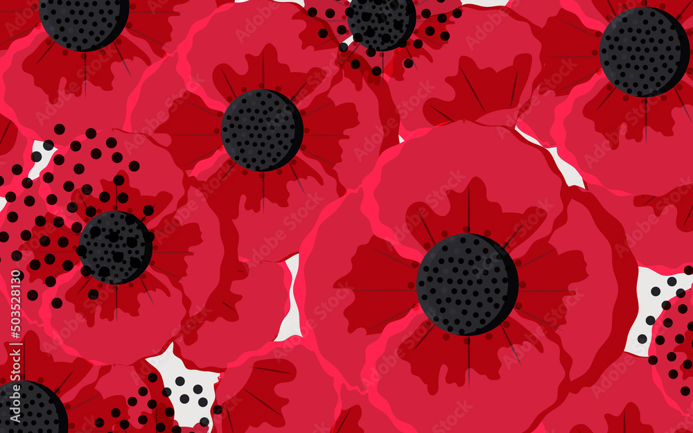 Naklejka premium Red poppies. Horizontal beautiful poster with spring flowers. 