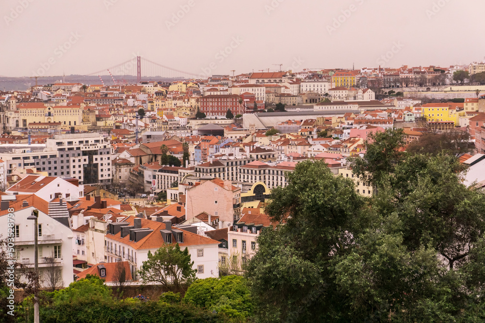 View of the streets of Lisbon from the hill
