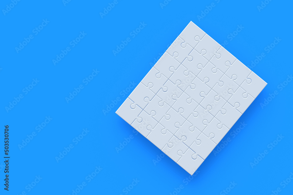 Blank white jigsaw puzzle pieces on blue background. 3d render Blank white jigsaw puzzle pieces on blue background. 3d render