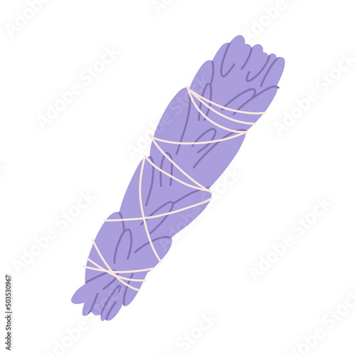 Hand drawn sage bundle for aromatherapy and spa relaxation, flat vector illustration isolated on white background.  Witchcraft and magic concepts. Herbs for meditation.
