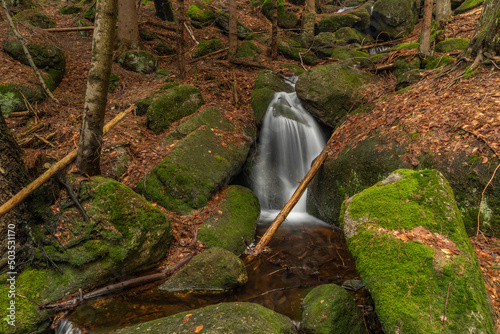 Cerveny creek with Cerveny waterfall in Jizerske mountains in spring morning photo