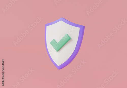 Shield protection icon with checkmark. Security, Protection, guaranteed icon, modern guard shield. safety, password security ,protection or antivirus. Security Concept. 3d icon render illustration