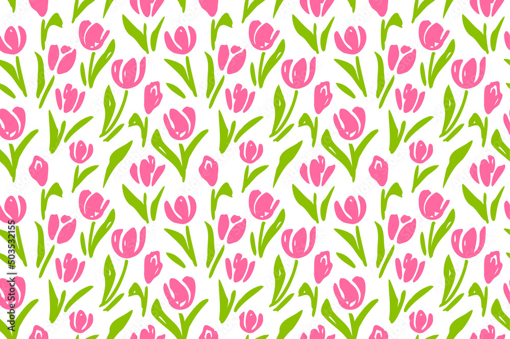 Tulips Pattern - Spring Flower Background Seamless Vector