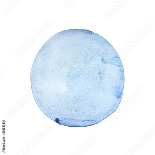 Blue watercolor paint circle isolated on white background