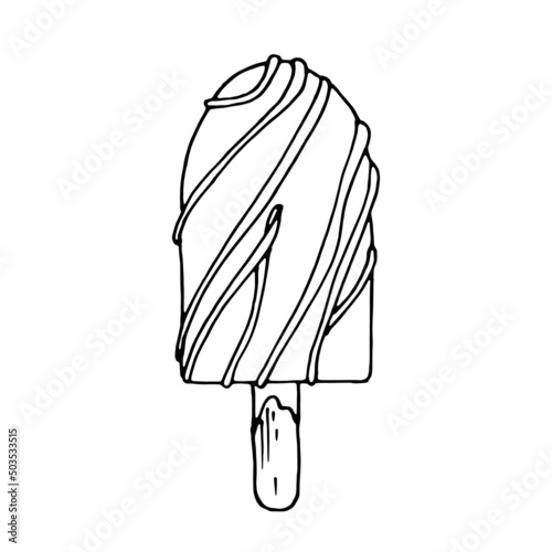 Sweet ice popsicle. Black and white vector image. Idea for coloring, creativity, decoration