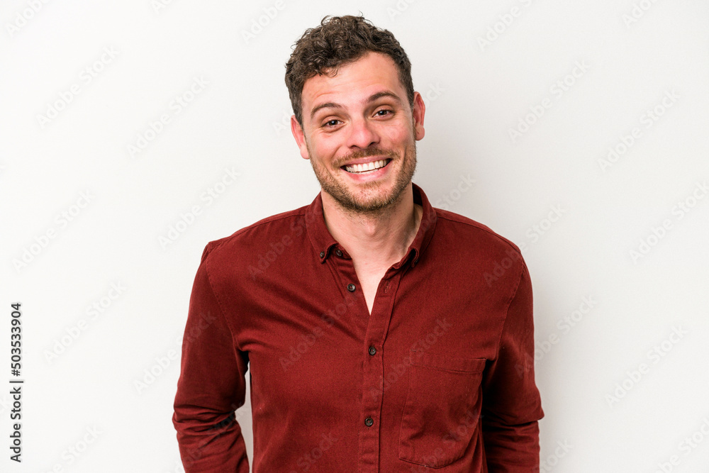 Young caucasian man isolated on white background happy, smiling and cheerful. Young caucasian man isolated on white background happy, smiling and cheerful.
