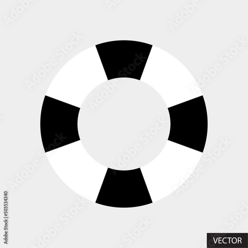 Black and White swim ring, Swimming ring, Life buoy vector icon in flat style design for website design, app, UI, isolated on background. Vector illustration.