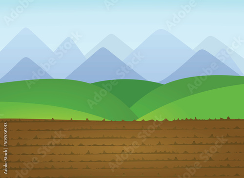 Canvas Print Plowed land landscape. vector illustration