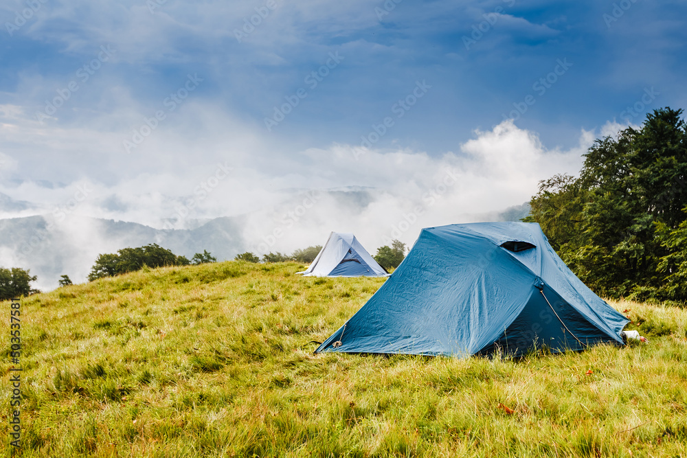 Camping in tents in the mountains