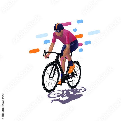 Vector illustration of a cyclist riding a mountain bike on a white background
