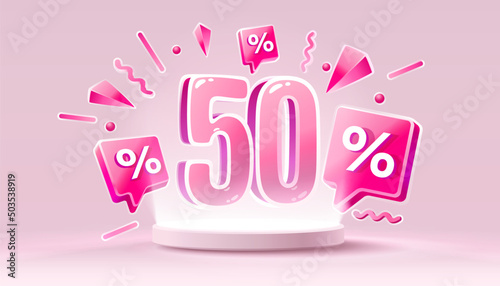 Mega sale special offer, Happy 50 off sale banner. Sign board promotion. Vector