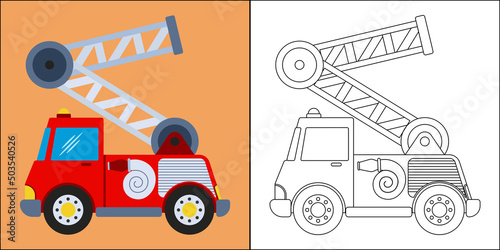 Fire truck or fire engine suitable for children's coloring page vector illustration
