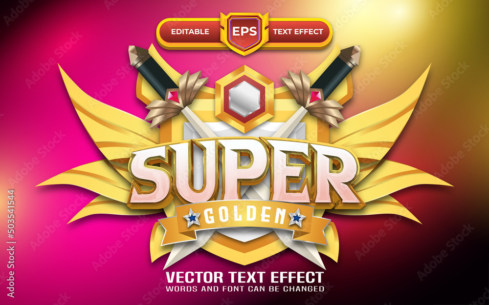 Super golden 3d game logo with editable text effet