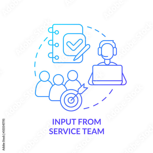 Input from service team blue gradient concept icon. Customer service. Identifying customer needs abstract idea thin line illustration. Isolated outline drawing. Myriad Pro-Bold font used