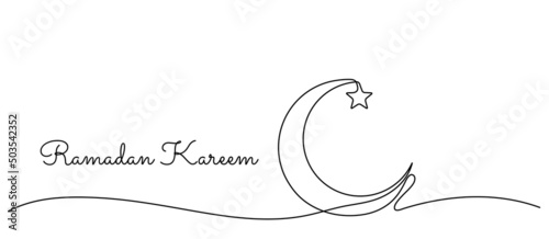 Continuous line drawing  ramadan kareem banner crescent and star,illustration EPS10.