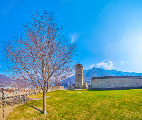 Walk along courtyard of Castelgrande fortress in Bellinzona, Switzerland photo