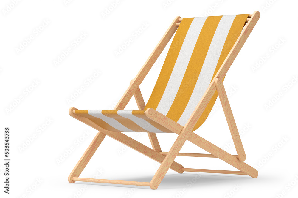Orange striped beach chair for summer getaways isolated on white background.