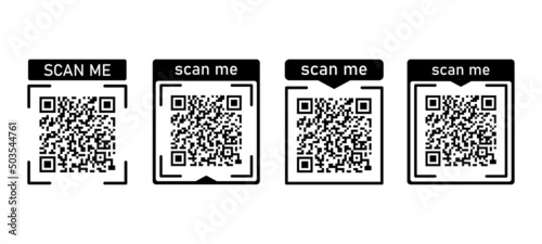 Set Scan me icons frame with Qr code for smartphone isolated on white background. Qr code for payment, advertising, mobile app vector illustration.
