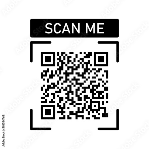 Scan me icon with Qr code for smartphone isolated on white background. Qr code for payment, advertising, mobile app vector illustration.
