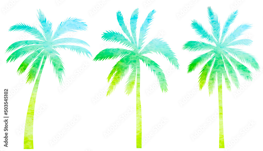 Naklejka premium palm trees watercolor silhouette, on white background, isolated, vector