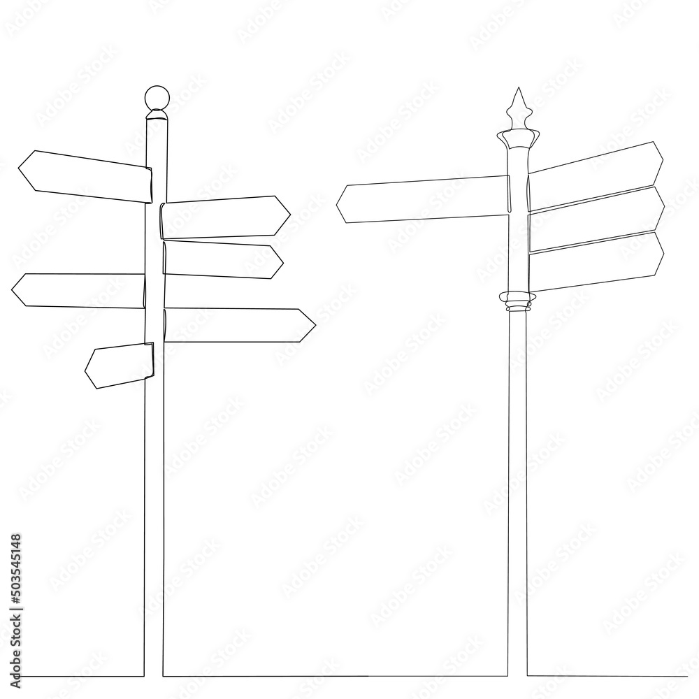 direction sign drawing by one continuous line, isolated, vector direction sign drawing by one continuous line, isolated, vector