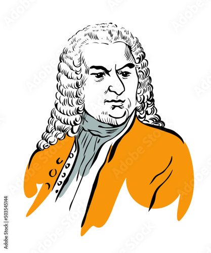 stock vector illustration, vector image of Johann Sebastian Bach - vector art isolated on white background