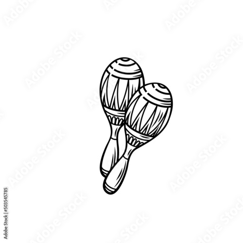Maracas icon outline vector illustration. Drawn monochrome musical instrument of maraca in retro style.