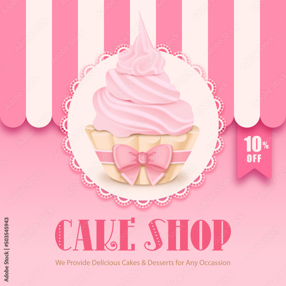 Banner card for discounts on cupcake shop in pink colors Banner card for discounts on cupcake shop in pink colors