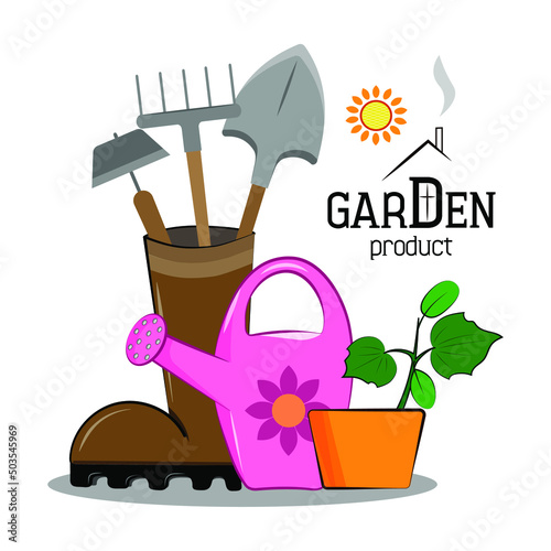 gardening tools and flowers