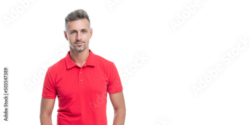 handsome man with grizzled hair isolated on white background