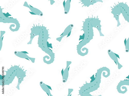 Vector marine pattern. Fish, sea, ocean.Flat illustration.