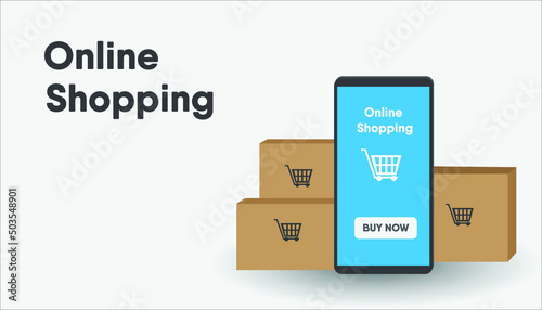 online shopping smart phone with box Great for promoting digital stores, web and advertising, illustration.
