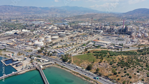 Aerial drone photo of industrial oil refinery of Aspropirgos, Attica, Greece © aerial-drone