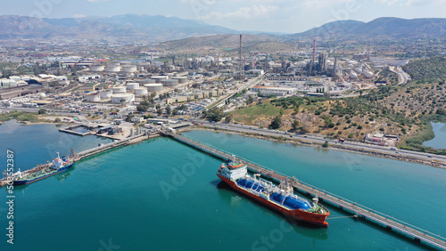 Aerial drone photo of industrial oil refinery of Aspropirgos  Attica  Greece