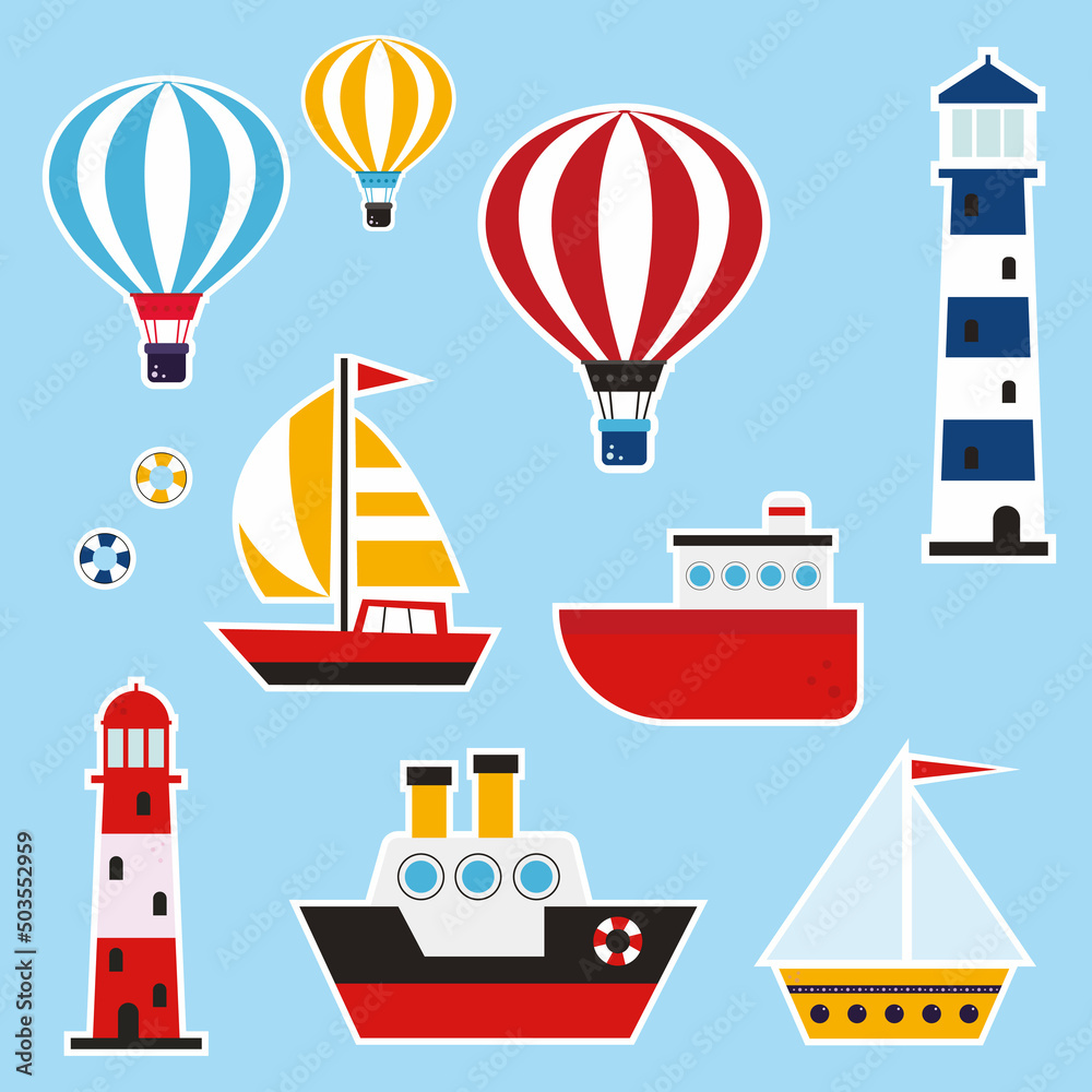 set of stickers of the ships, for kids, traver set of stickers of the ships, for kids, traver