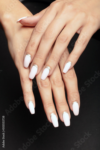 nail manicure and beautiful lady s hand