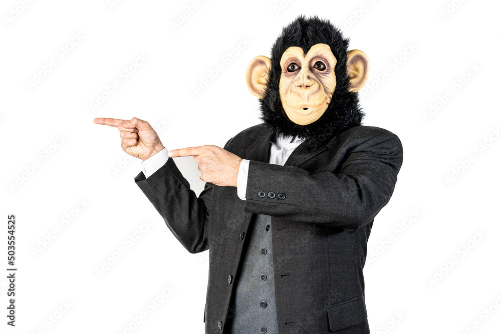 Monkey man pointing to the left with his hands Monkey man pointing to the left with his hands