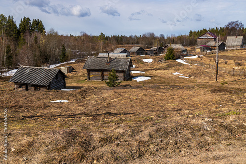 Bolshaya Selga, Olonetsky district, Republic of Karelia, - April 28, 2022, an ancient Karelian village known since 1707. Wooden houses. photo