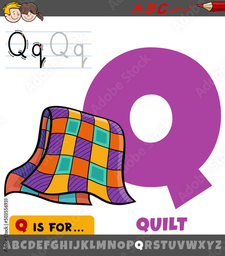 letter Q from alphabet with cartoon quilt object