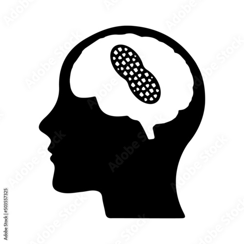Peanut brain icon. Vector illustration of head with small peanut inside. Stupid or foolish person symbol isolated on white background. Dumb ass. Small, tiny brain. photo